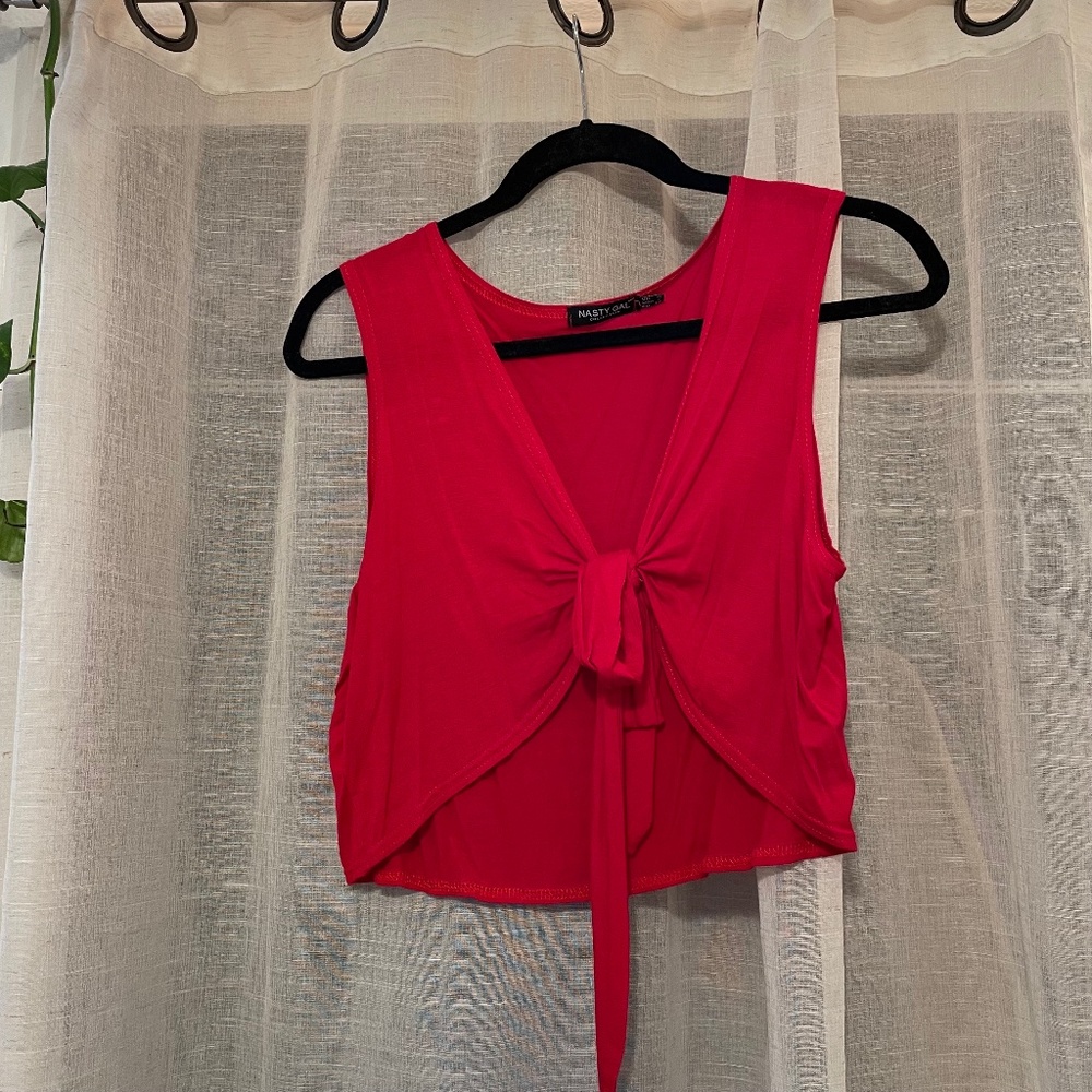 Nasty Gal Tie Front Red Cropped Tank